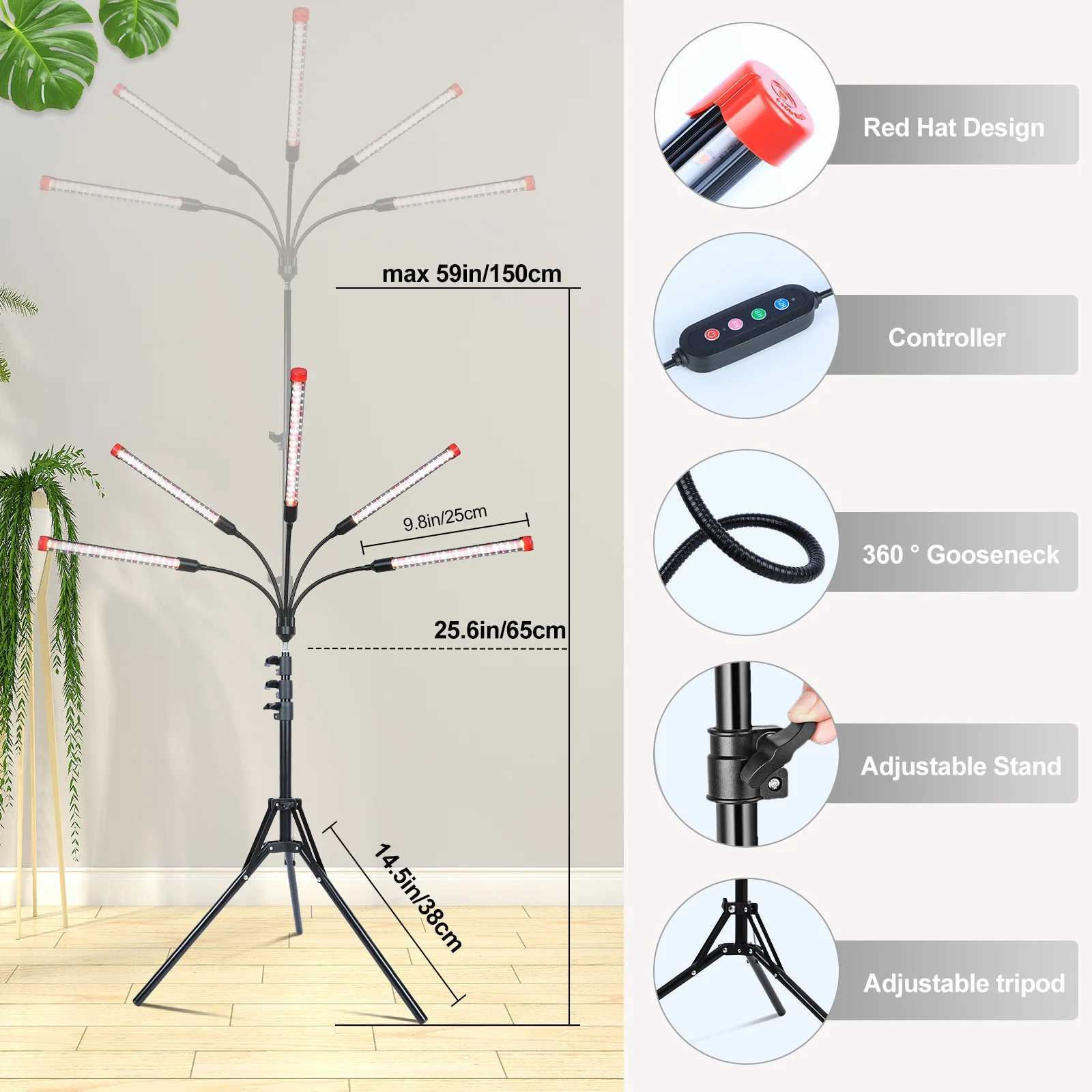 FECiDA Gamechanger 45W NOT 15W Enough Bright 5Head Stand Grow Lights for Indoor Plants 2025 Standing LED Plant Grow Light C250919