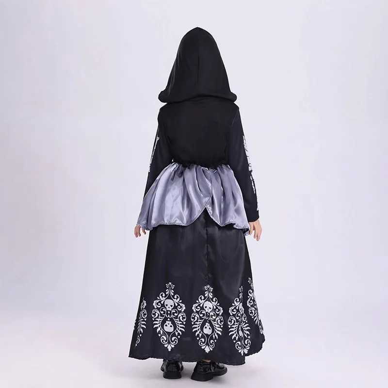 Halloween Girl Cosplay Costumes Black Witch Cos Skull Horror Characters Dress Up Children Masquerade Role Play Suit L250918