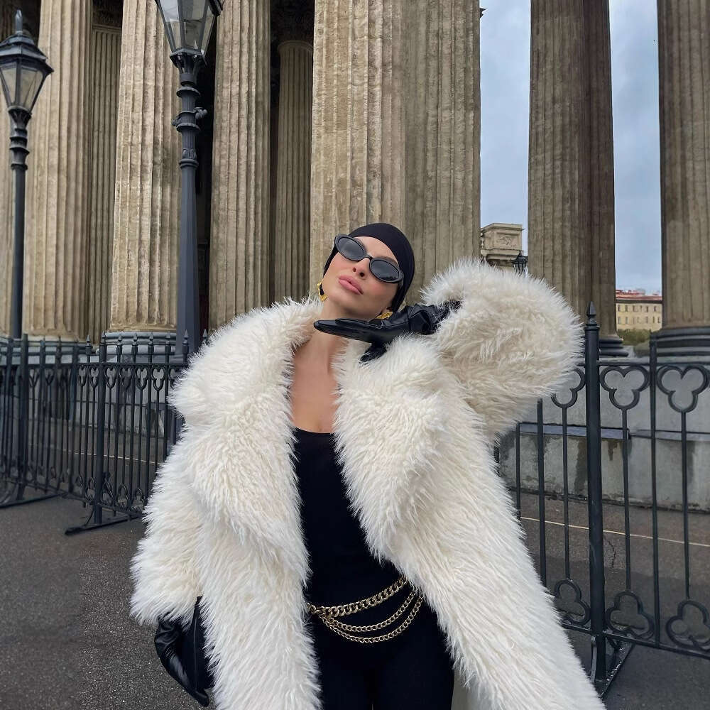 Long Faux Coat 2025 New Over-The-Knee White Thickened Elegant Jacket Toca Eco-Friendly Fur