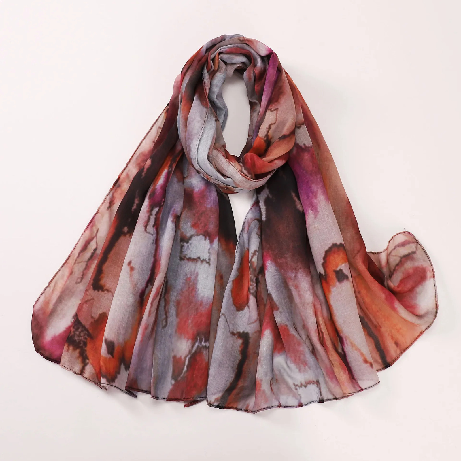 Watercolor Floral Satin Modal Hijab Scarf Breathable Soft Long Fashion Scarves Headscarf Paisley Print Muslim Hijabs Shawl 250918