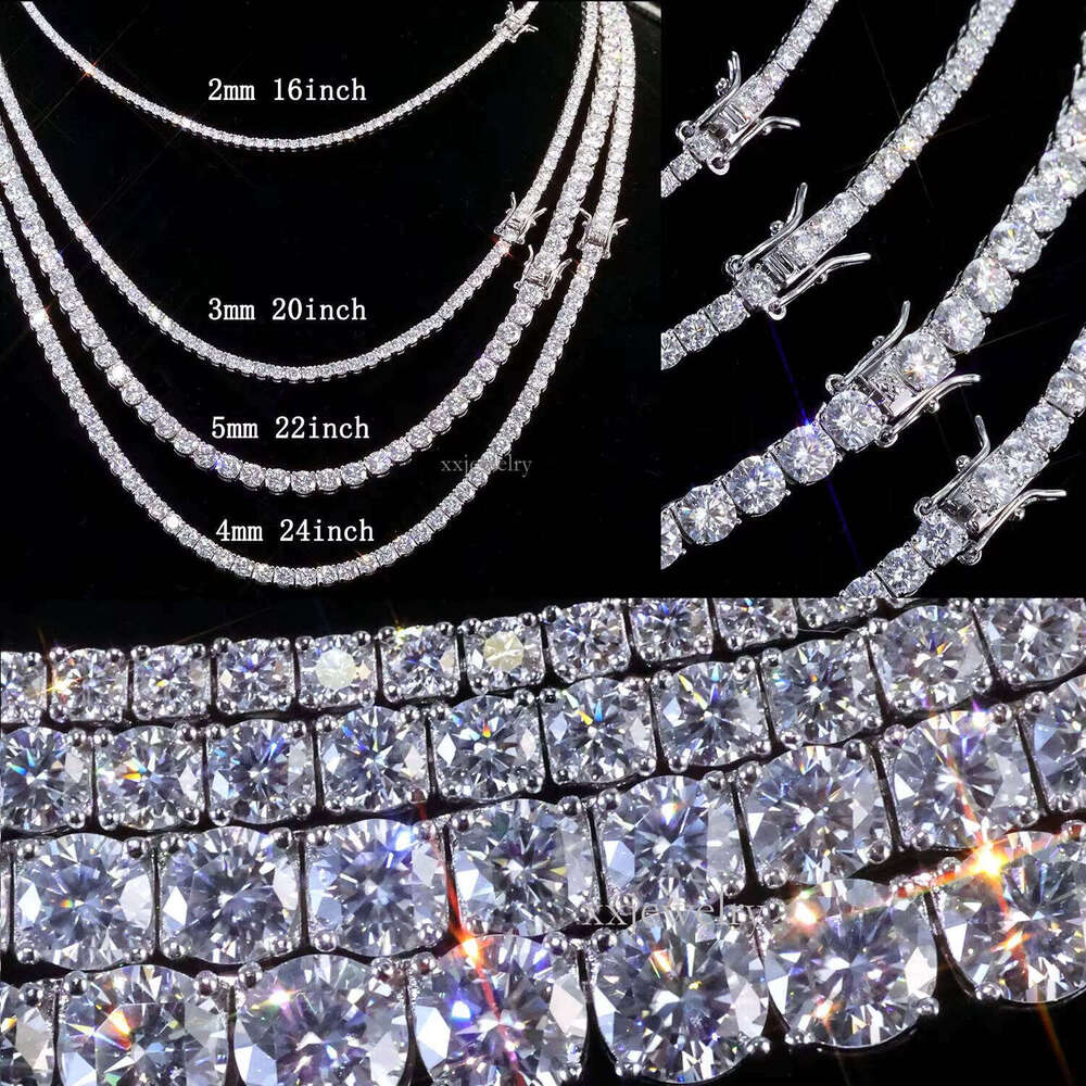 Hip-Hop Jewelry Sier VVS Silicon Stone Necklace 2/3/4mm Iced Tennis Chain Passed Testing