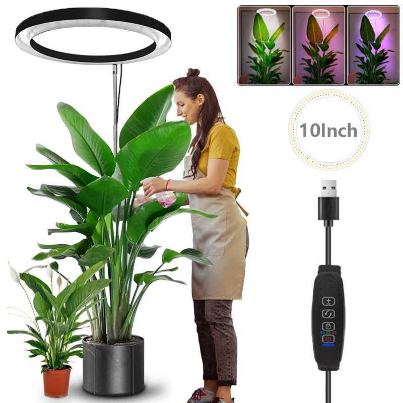 10 LED Ring Grow Lights for Indoor Plants Full Spectrum Large Plant Light for Indoor Plants USB Height Adjustable Growing Lamp C250919