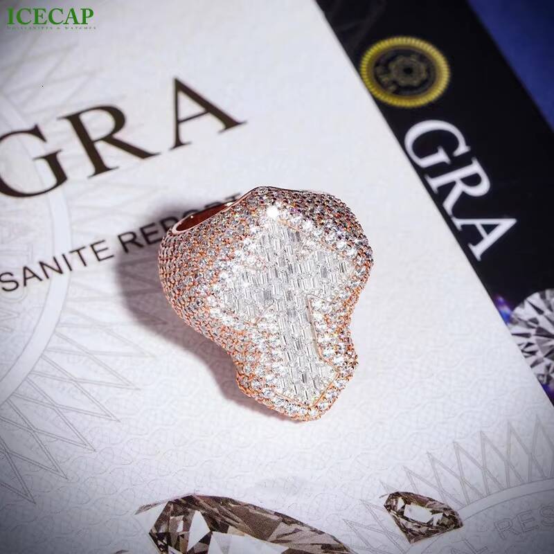 Fashion Rose Gold 925 Silver Cross Rings Moissanite GRA Certificates Iced Out Jewelry Hip Hop Ring for Men