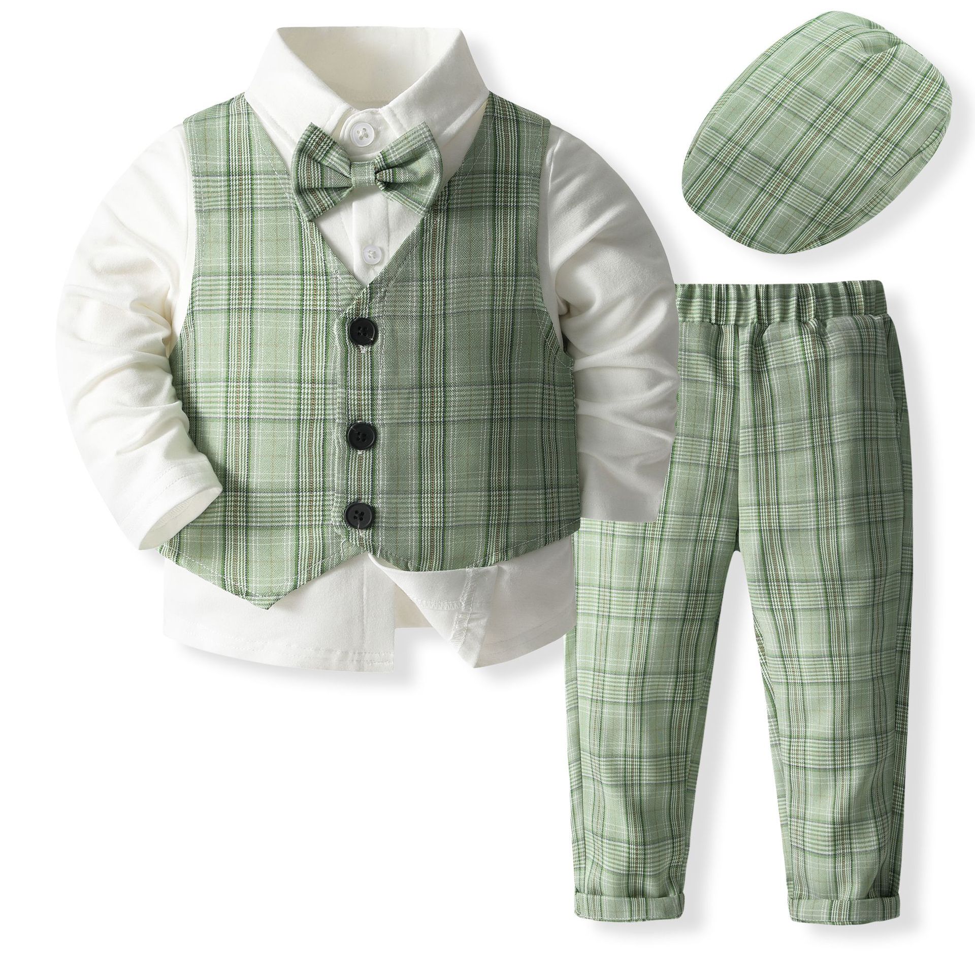 New Spring & Autumn Boys' Formal Outfit Shirt Vest & Pants Set Toddler Baby Suit for Kids Free Shipping for Wedding Party stripe 2025 With Hat