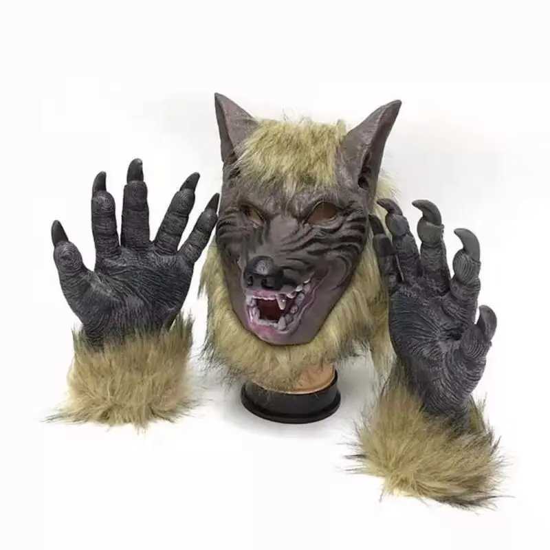 Horror Werewolf Costumes Halloween Cosplay Wolf Mask Werewolf Claws Set Gloves Terror Role Play Prank Props Creepy Wolf Headgear L250918