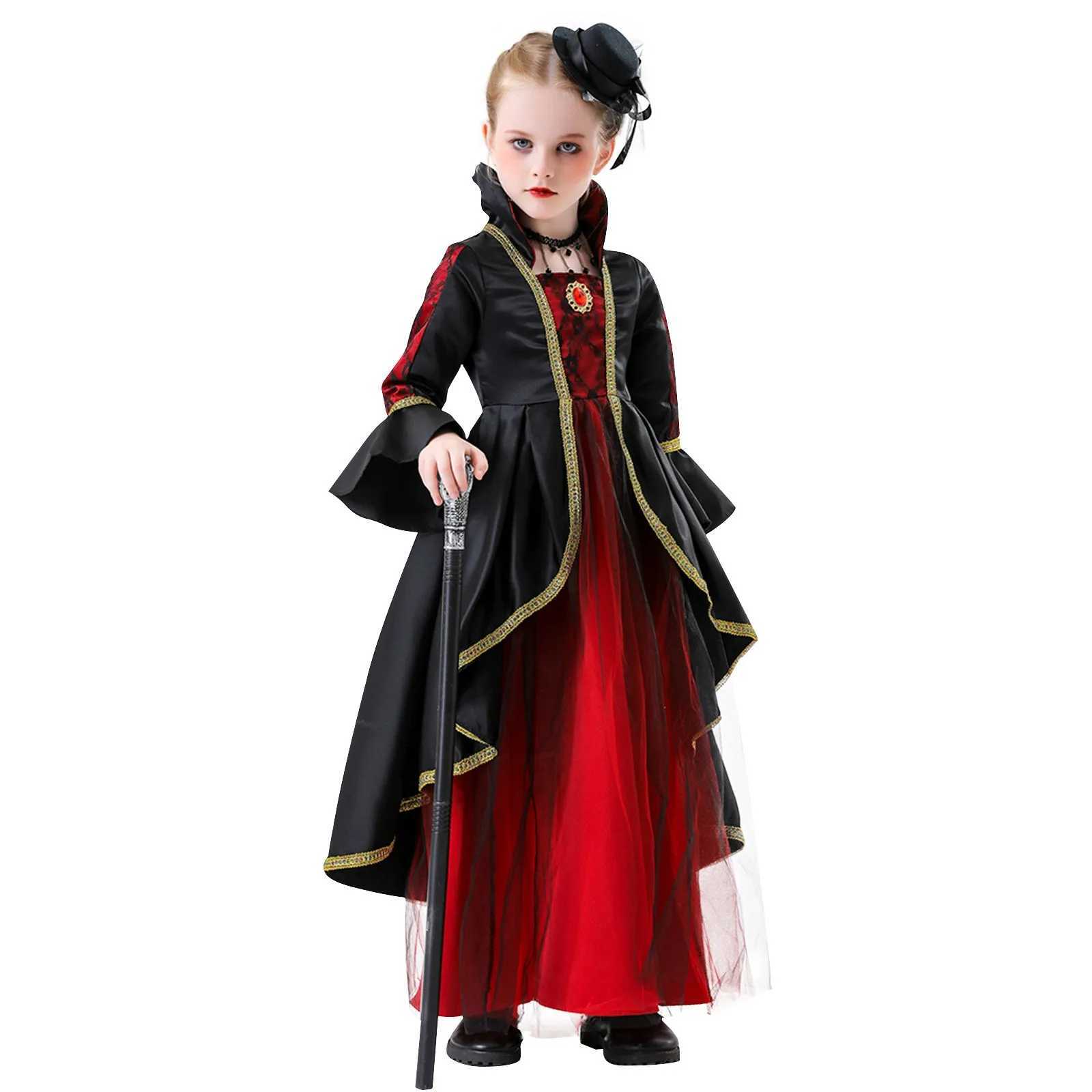 2024 Girls Cosplay Vampire Halloween Dress For Kids Ghost Bride Gothic Costume Count Vampiran Carnival Outfit Black Red Clothes L250918