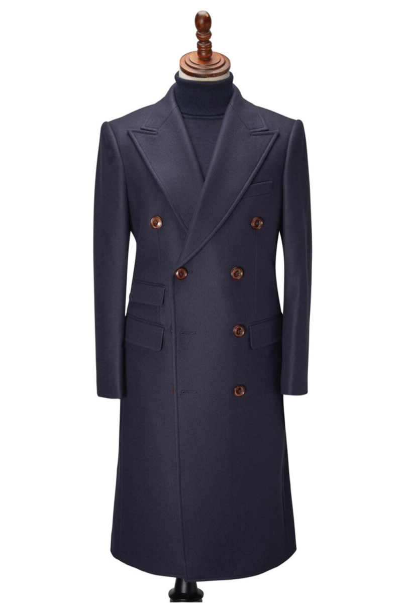 Warm Autumn Winter Men Long Jacket Peaked Lapel Double Breasted Blazer Business One Piece Customized Coat