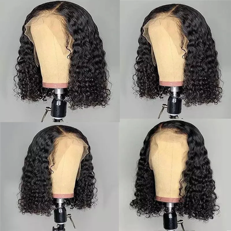 Bob Lace Wig Black Curly For Women brazilian Deep Water Curly Wave Human Hair Wigs 100% Remy Natural Hair cheap Short Lace Frontal Wig