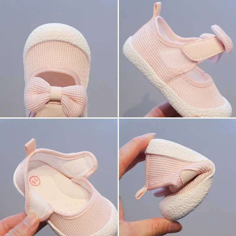 Kids Baby Girl Walking Breathable and Mesh Bow Princess Shoes with Non Slip Soft Soles