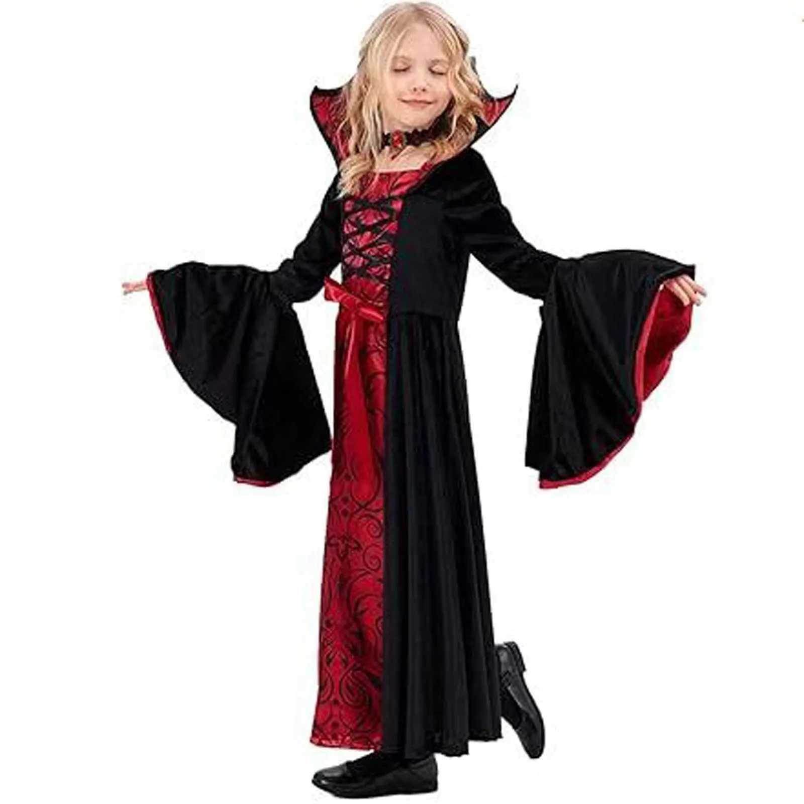 Kids New Vampire Costume Halloween Witch Dress Gothic Victorian Style Outfit Spooky Party Masquerade Elegant Cosplay Clothing L250918