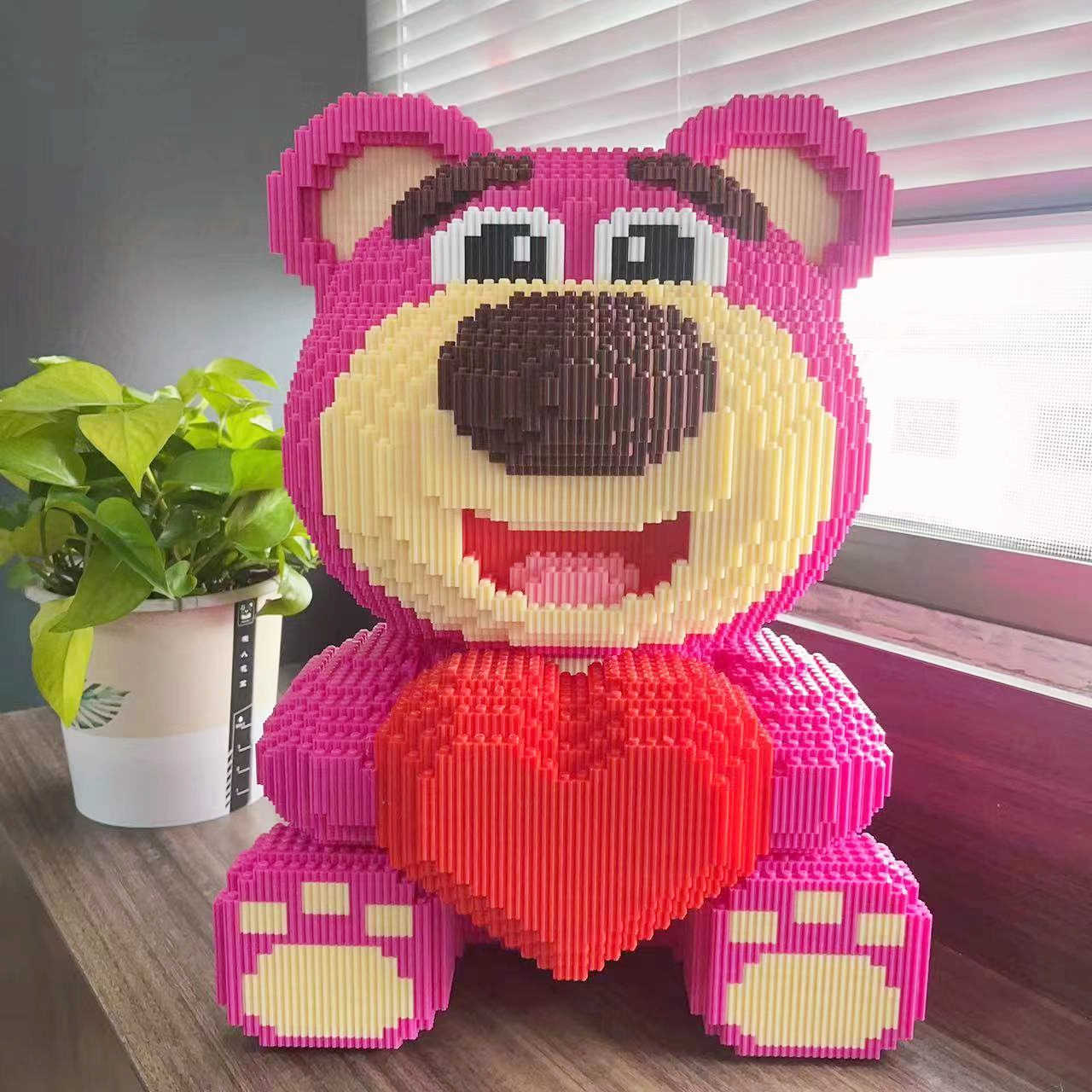 Disney-Extra Large Lotso Block Toy for Adults and Children, Cute Pet Bear, Love, Strawberry, DIY Gift