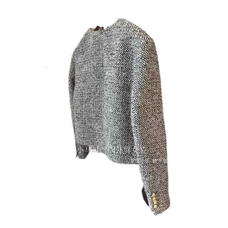 New Style French Vintage Tweed Short Coat Womens Single Button Slimming Small Fragrance Style Jacket Crew Neck Regular Type Z250918