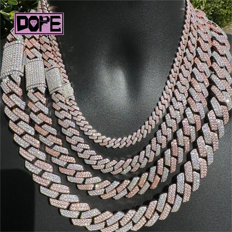 Two Tone Hip Hop Vvs Moissanite Chain 16mm 925 Sterling Silver Jewelry Iced Out Necklace Cuban Link Chain