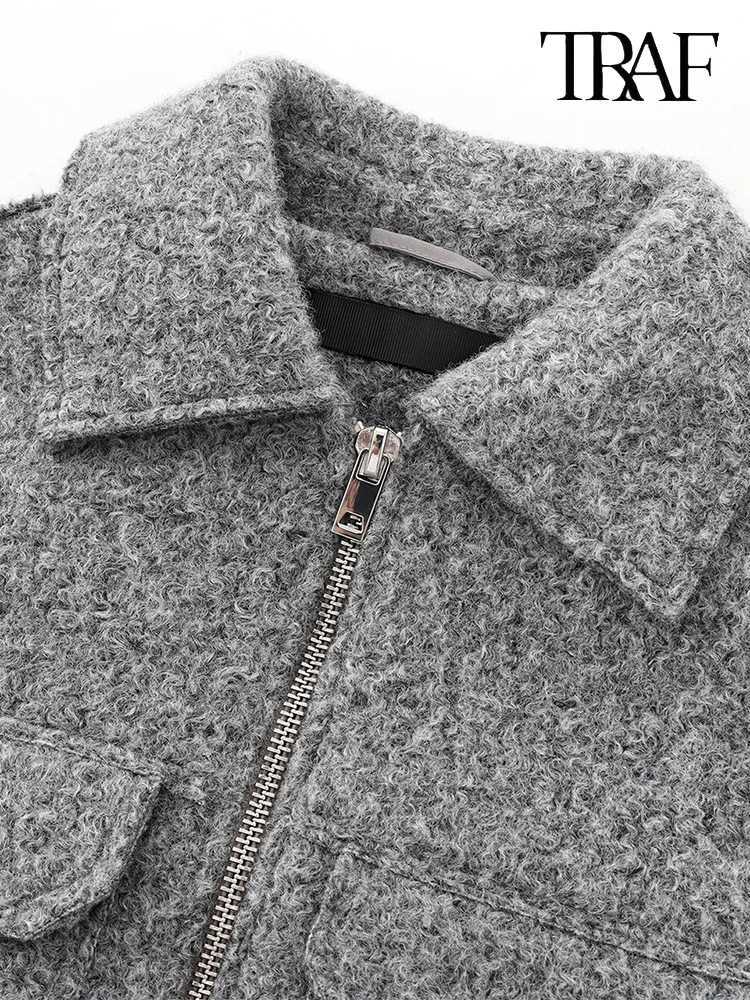 TRAF Womens Fashion 2024 European and American style fall new commuter retro matching longsleeved lapel short jacket Z250918