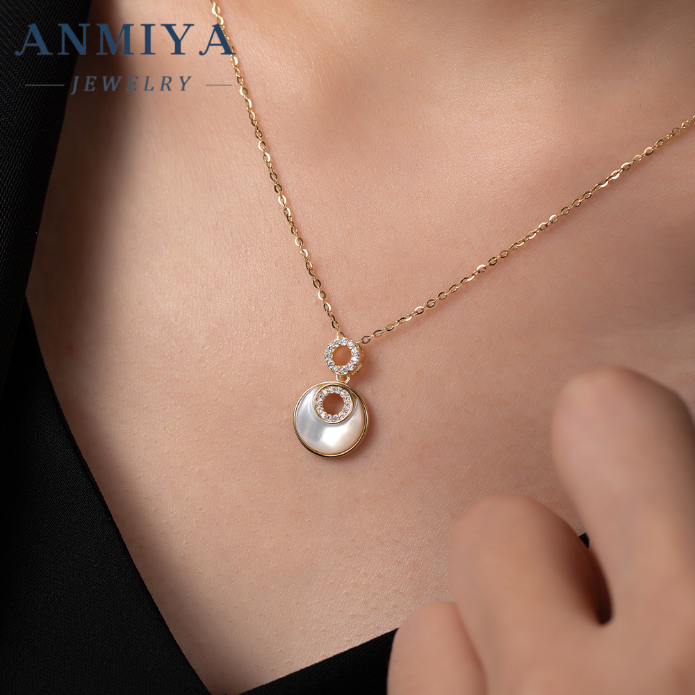 925 Silver White Shell Round Necklace 18K Gold Plated Round Shell Pendant Necklace