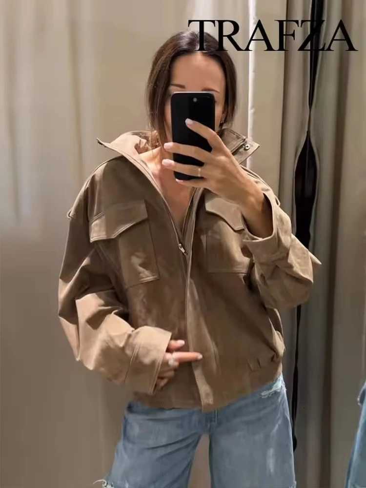 Women Suede Jacket 2025 New Spring Fashion Long Sleeve Zipper Loose Coat Chic Female High Street Outerwear Z250918