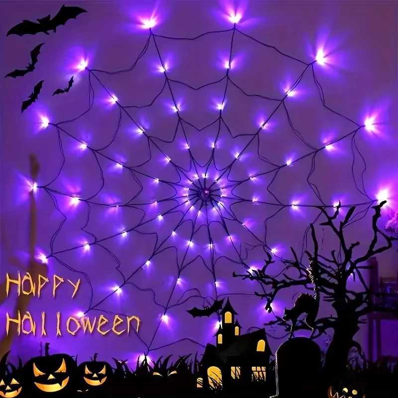 Halloween Spider Web Light Battery Powered LED String Lights with 8 Lamp Mode for Haunted House Halloween Home Window Wall Decor C250919