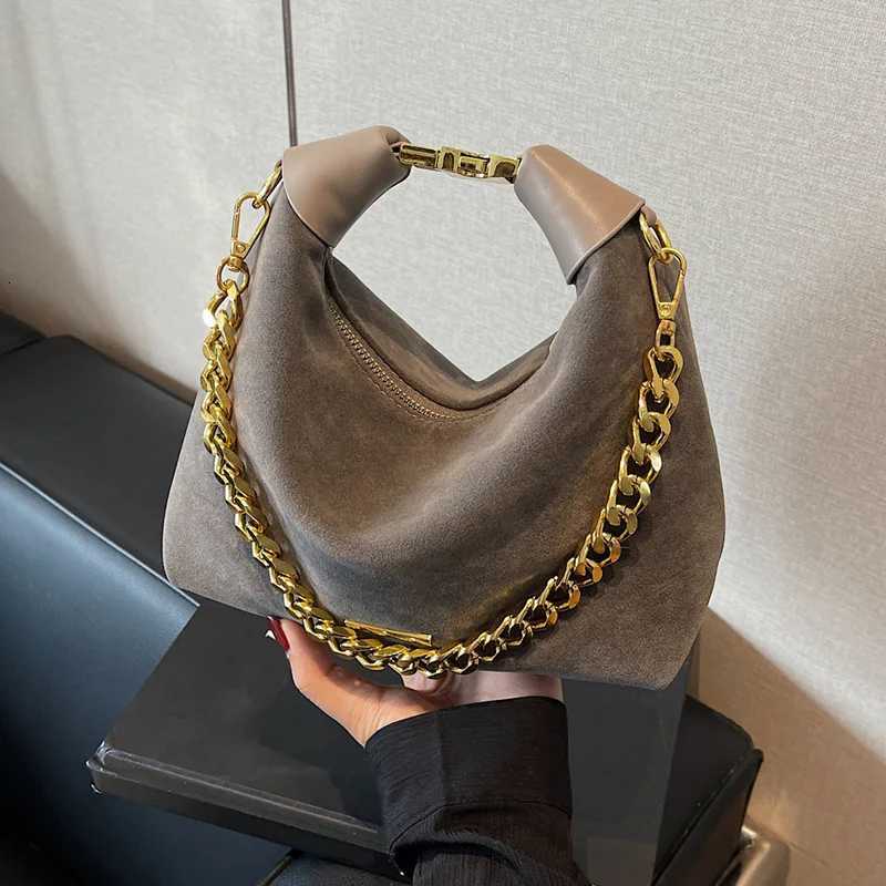 Fashionable and simple pure color suede material womens crossbody bag classic style personalized chain design womens casual bXJ250918