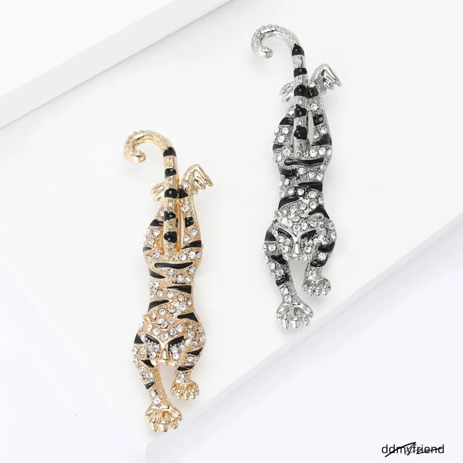 Gold Tone Rhinestone - Encrusted Tiger Brooches With Black Accents Bold Party Gift For Him/Her High Quality And Stylish Jewelry ddmyfriend