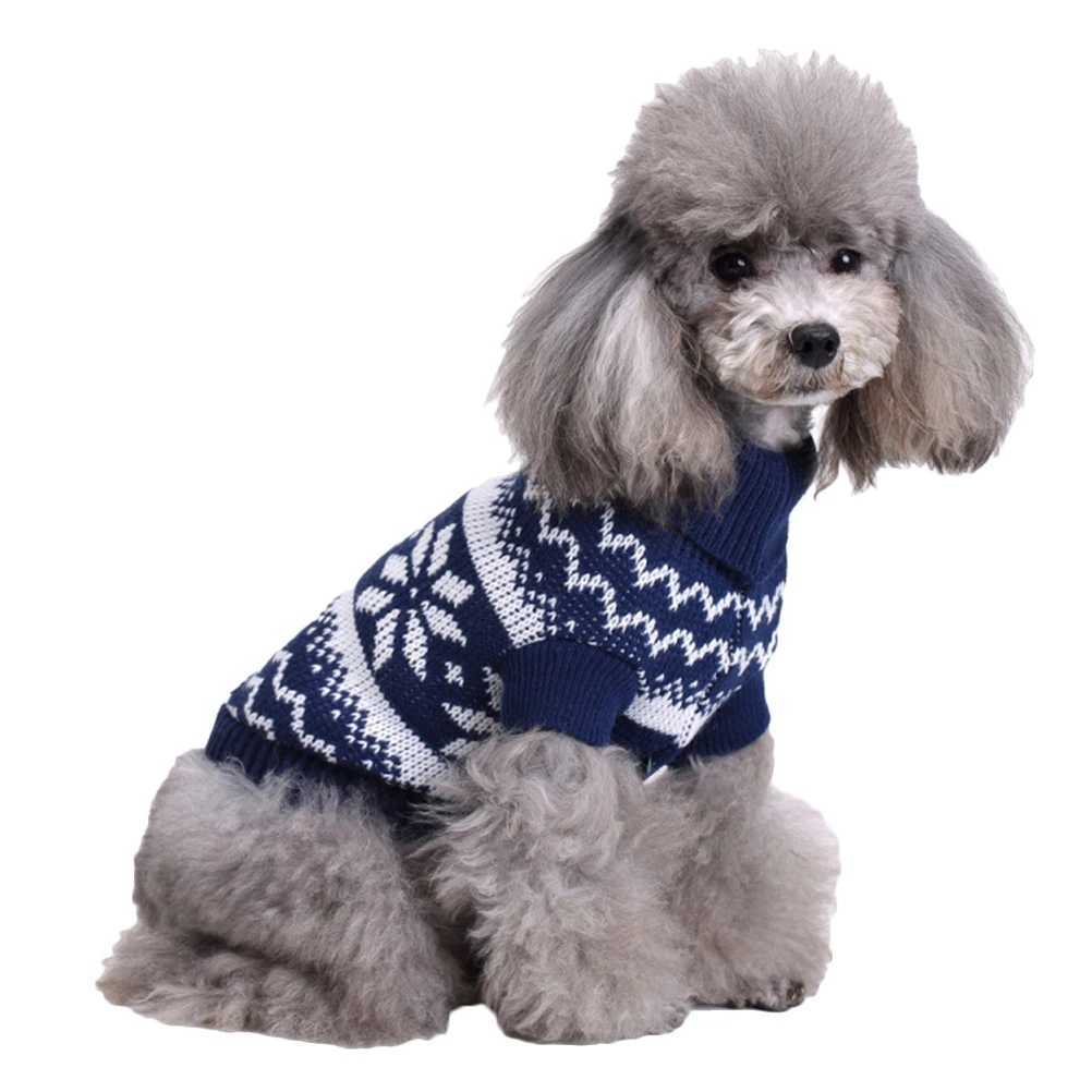 Christmas Pet Sweater Turtleneck Puppy Costume Snowflake Design Festive Dog Clothes Winter Party Supplies Blue Xl Size S25911
