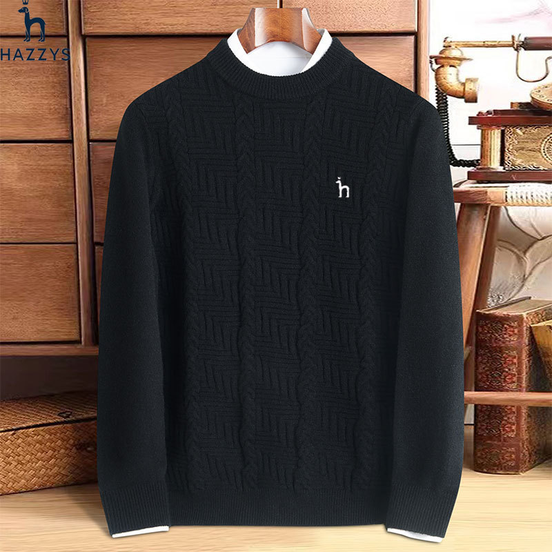 Hagis 100% Wool Sweater - New Fall/Winter Fashion Korean Style Men's Base Layer Long-Sleeve Jacquard Knit
