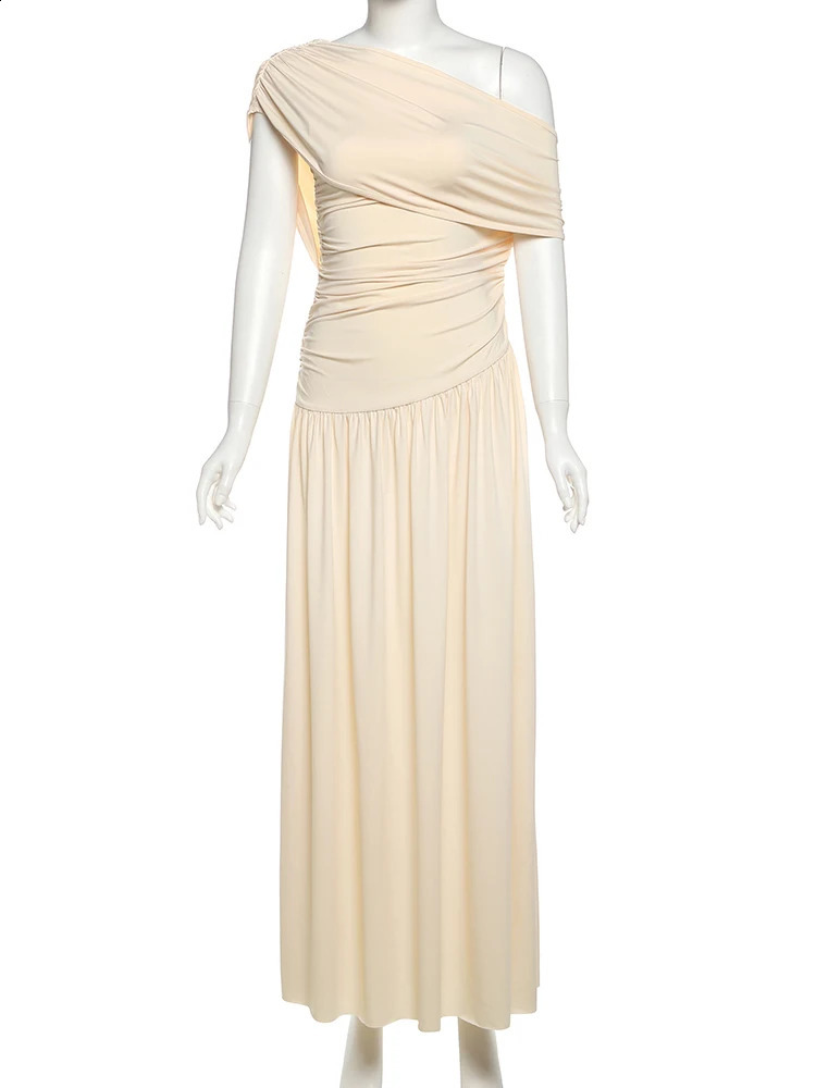 Nibber Patchwork Dress Women Inclined Shoulder Y2K Sexy Irregular Ruched Stretch Summer Temperament Classic Vestidos Clubwear 250919