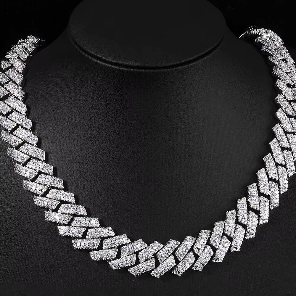 NUOYA 20MM Heavy Duty Miami Cuban Link Chain Necklace Silver Plated Iced Out Moissanite Stones Luxury Hip Hop Jewelry