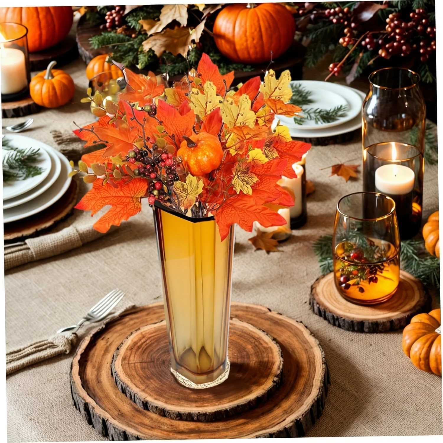 34pcs autumn flower selection artificial autumn flower stems with maple leaves pumpkins and berries C250919