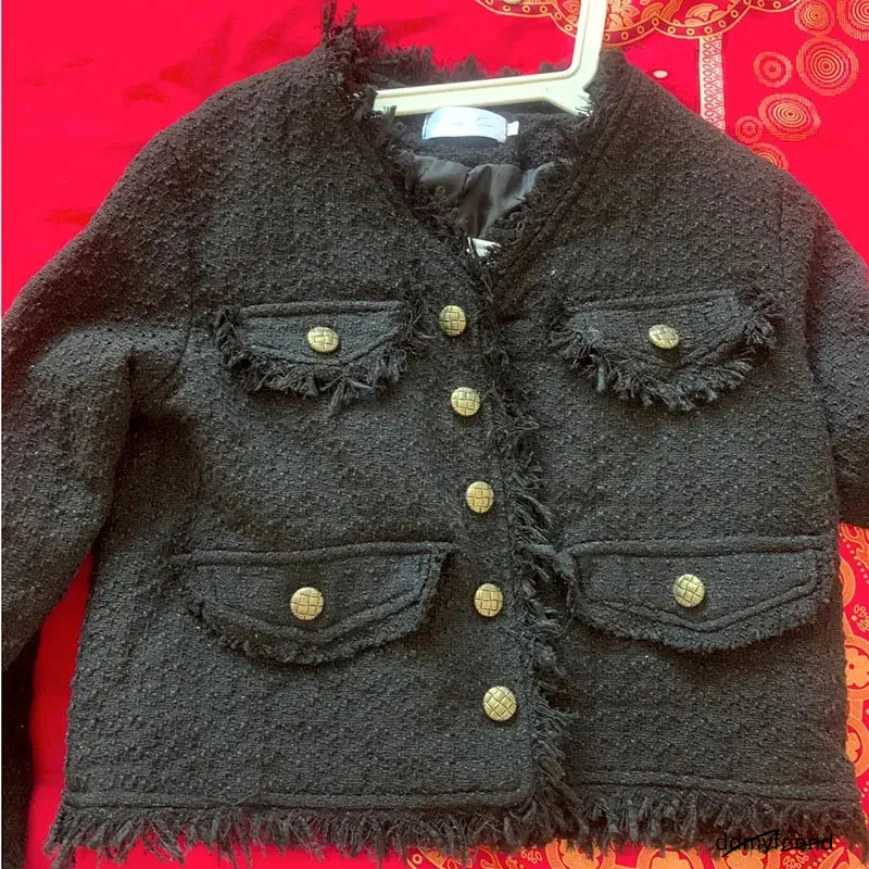 Ladies Jacket: Elegant Women's Short Tweed Jacket, Autumn Winter Woolen Cropped Black Outerwear, Slim Fit Streetwear Fashion ddmyfriend