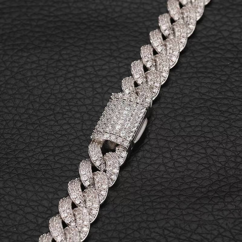 Nuoya Hip Hop Jewelry 8mm Iced Out Two Row Diamond Cuban Link Prong Chain Necklace Gold Silver Plated Cuban Chain Necklace
