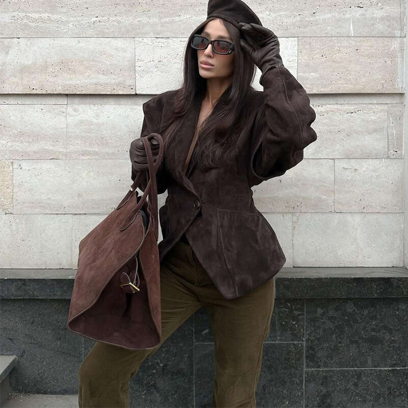 Autumn Women's New Trendy Style Turn-Down Collar Waist-Tie Jacket