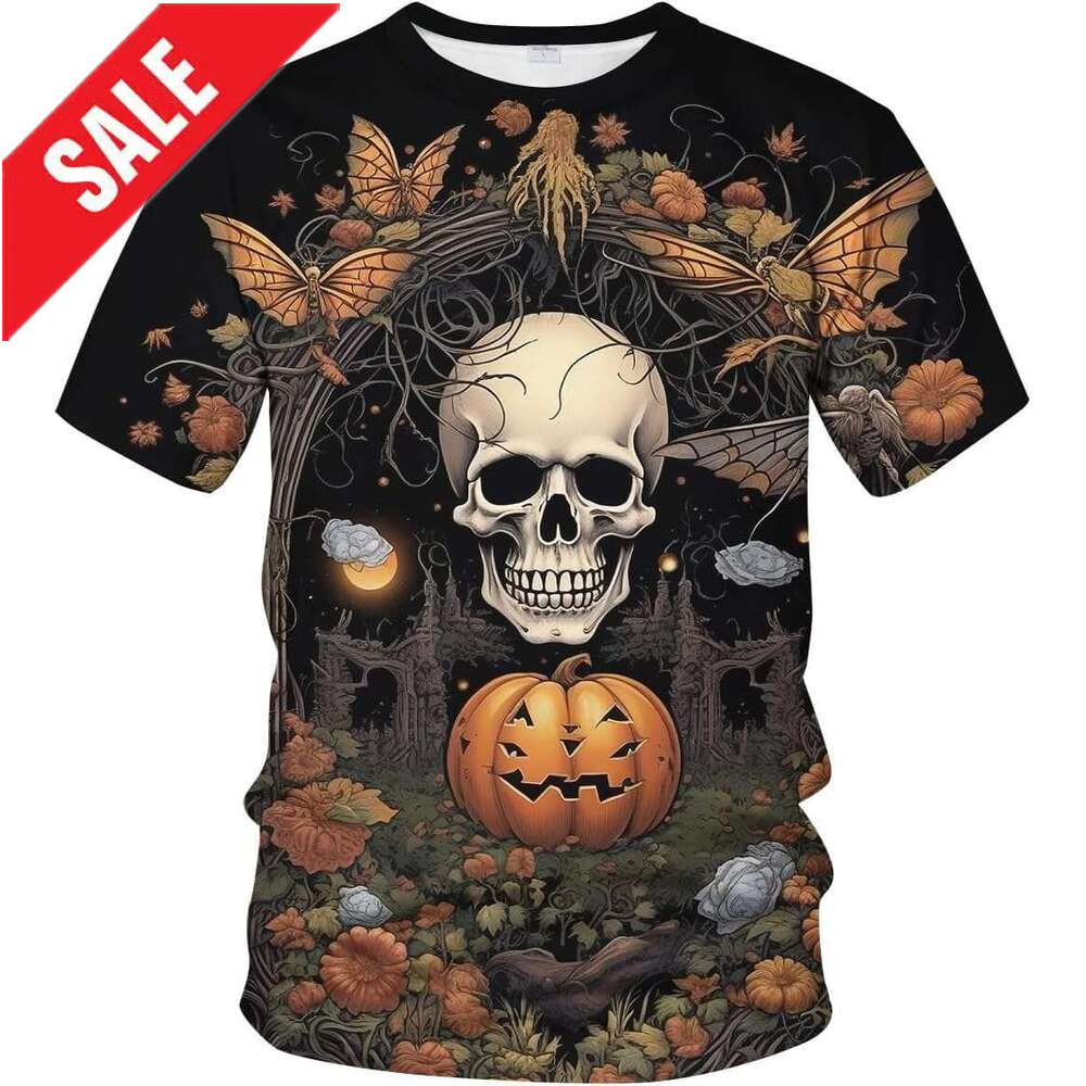 Mens T shirt Vintage Psychedelic Halloween Skull Shirt Dark Skeleton Short Sleeved Shirts shirts tshirt graphic tee Casual tops summer clothes Short s