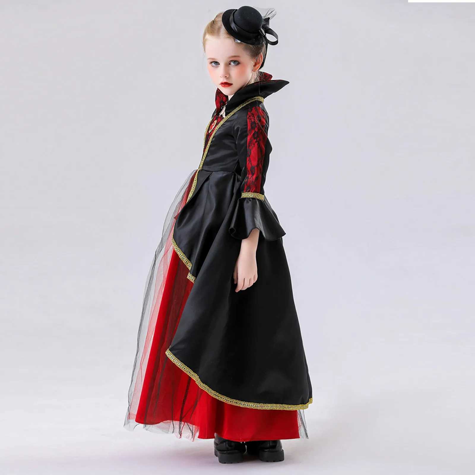 Vampire Dress For Girls Kids Halloween Cosplay Elegant Costume Party Dress Childrens Witch Fancy Dress Magic Witch Costume L250918