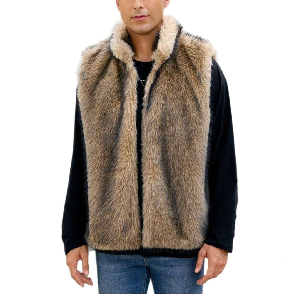 Men's Faux Coat Stand Collar Artificial Fur Vest