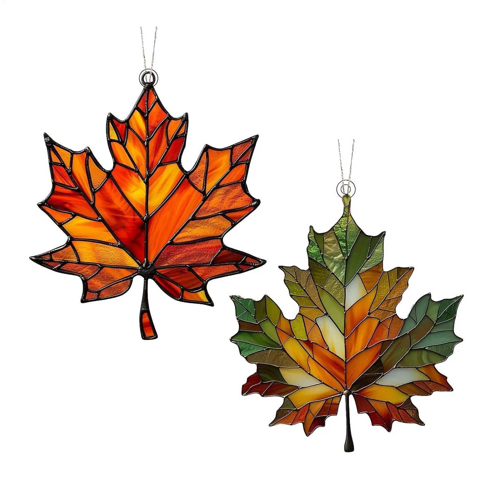 1pc Acrylic MapleLeaf Hanging Ornament Fall Stained Leafs Decoration Window Wall Hanging Ornament For Thanksgiving Autumn Party C250919
