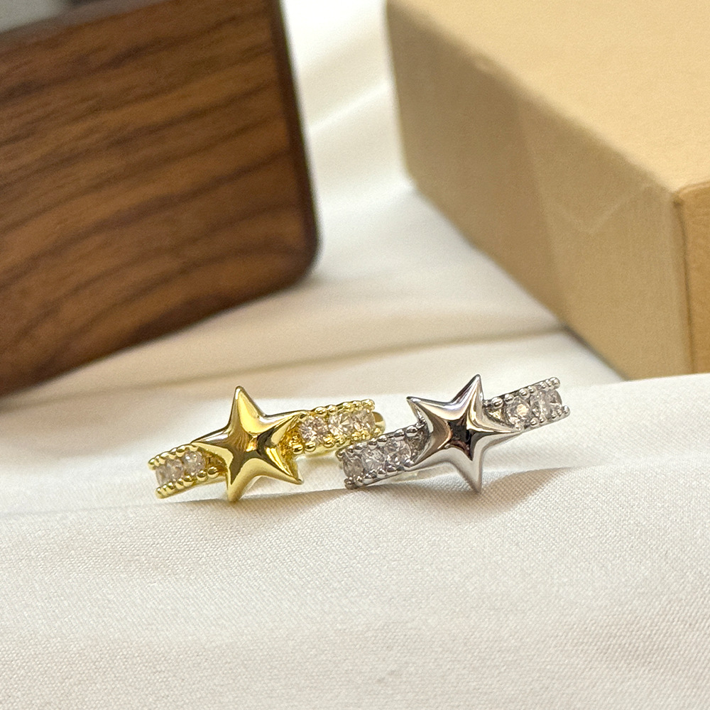 Gold - Toned Star Open Cuff Ring With Crystal Accents Delicate Daily & Charming Jewelry Gift For Her High - Quality And Stylish Accessory