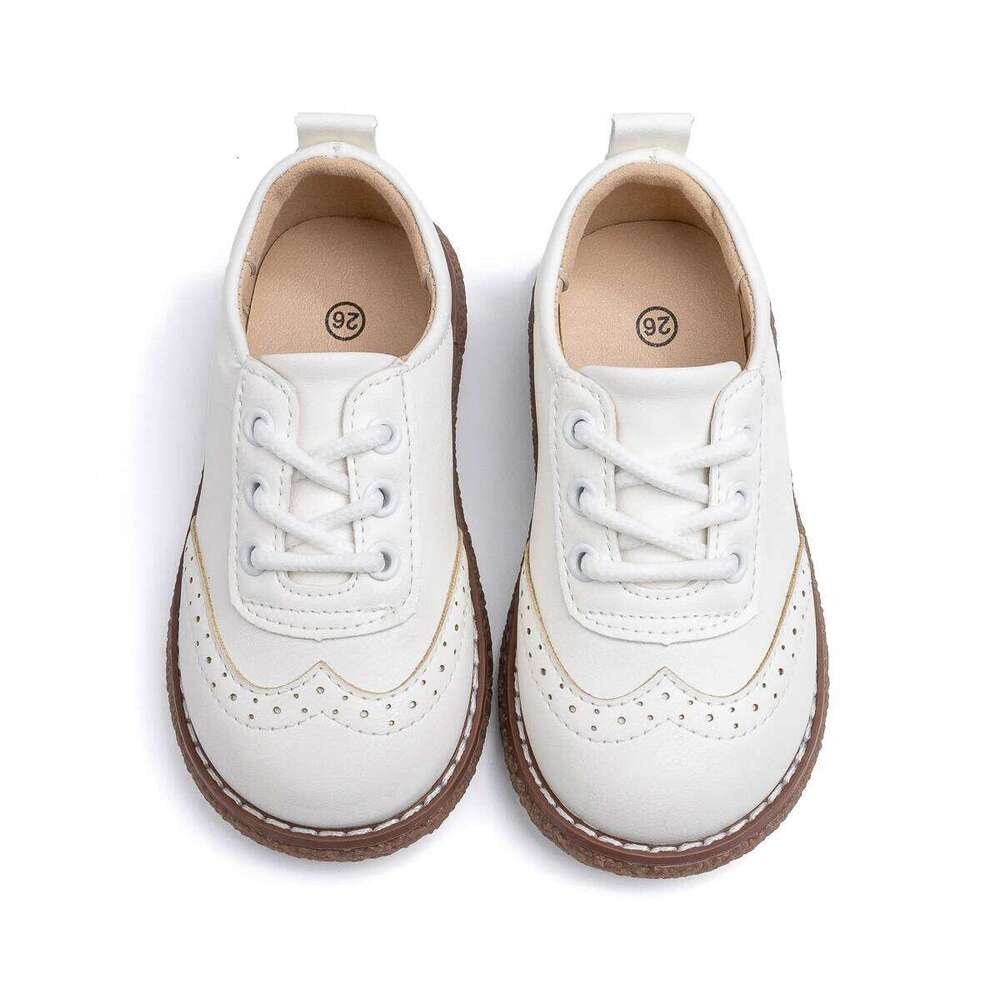 KIDSUN Children Retro Casual Leather Shoes Comfortable Breathable Rubber Soft Anti-Slip Flat Sole Lace Up Solid Color Flats Shoe