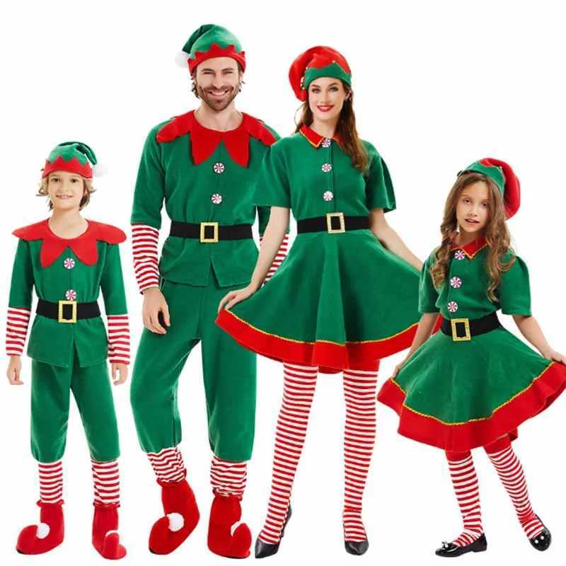 Christmas Halloween Cosplay Green elves Costume For Adult Kids New Year Carnival Party Santa Claus Dress Up Christmas Elf Outfit L250918