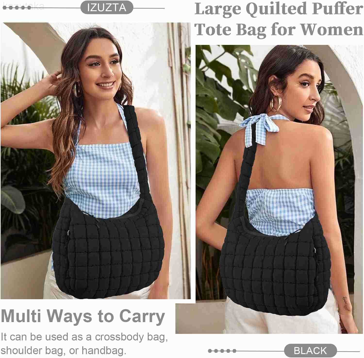Quilted Puffer Tote Bag for Women Large Crossbody Bag Lightweight Nylon Puffy Carryall Hobo Puff Shoulder Bag Y260116