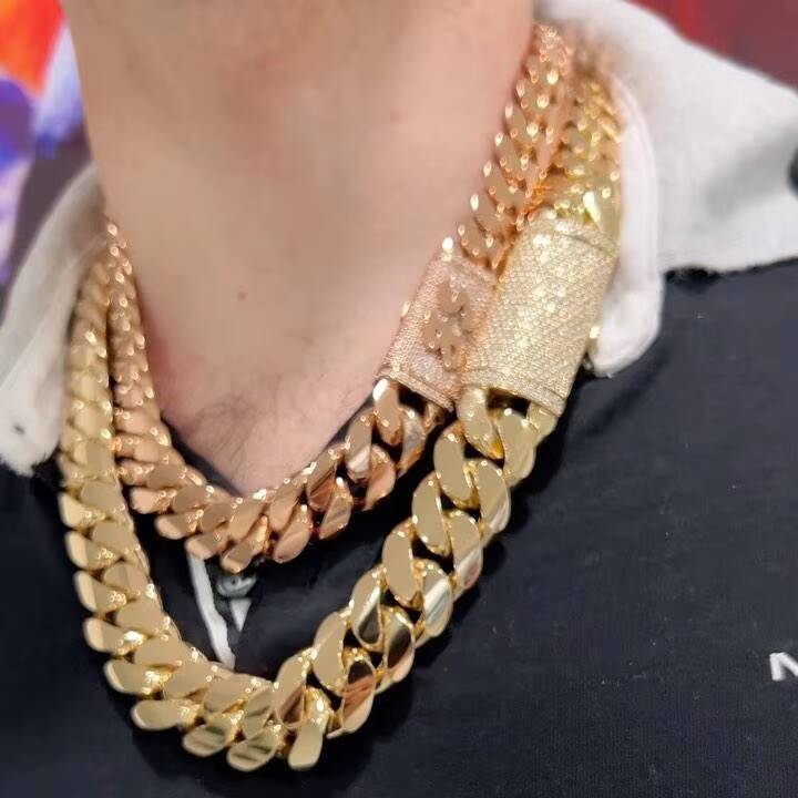 15MM Plain Cuban Chain Customized Trend Moissanite Clasp Hiphop 925 Sliver Gold Plated Iced Out Cuban Link Chain