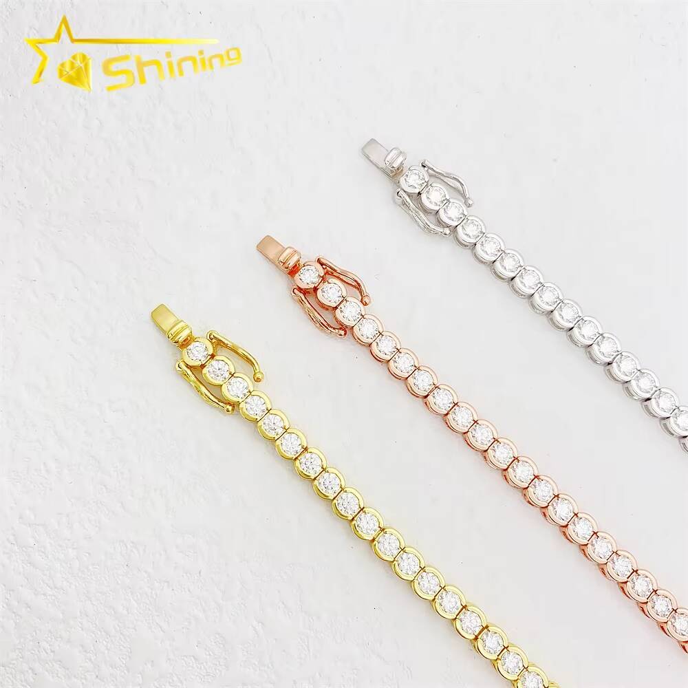 Ready to Ship 925 Sterling Silver 3mm Half Bezel Moissanite Tennis Bracelet Custom Women Iced Out Moissanite Bracelet