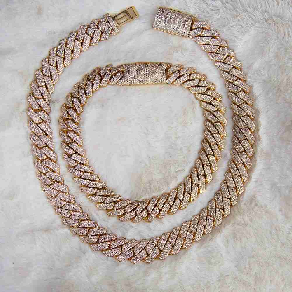 16mm Moissanite Cuban Chain GRA Certificate 925 Gold Plated Iced Out VVS Moissanite Cuban Link Chain