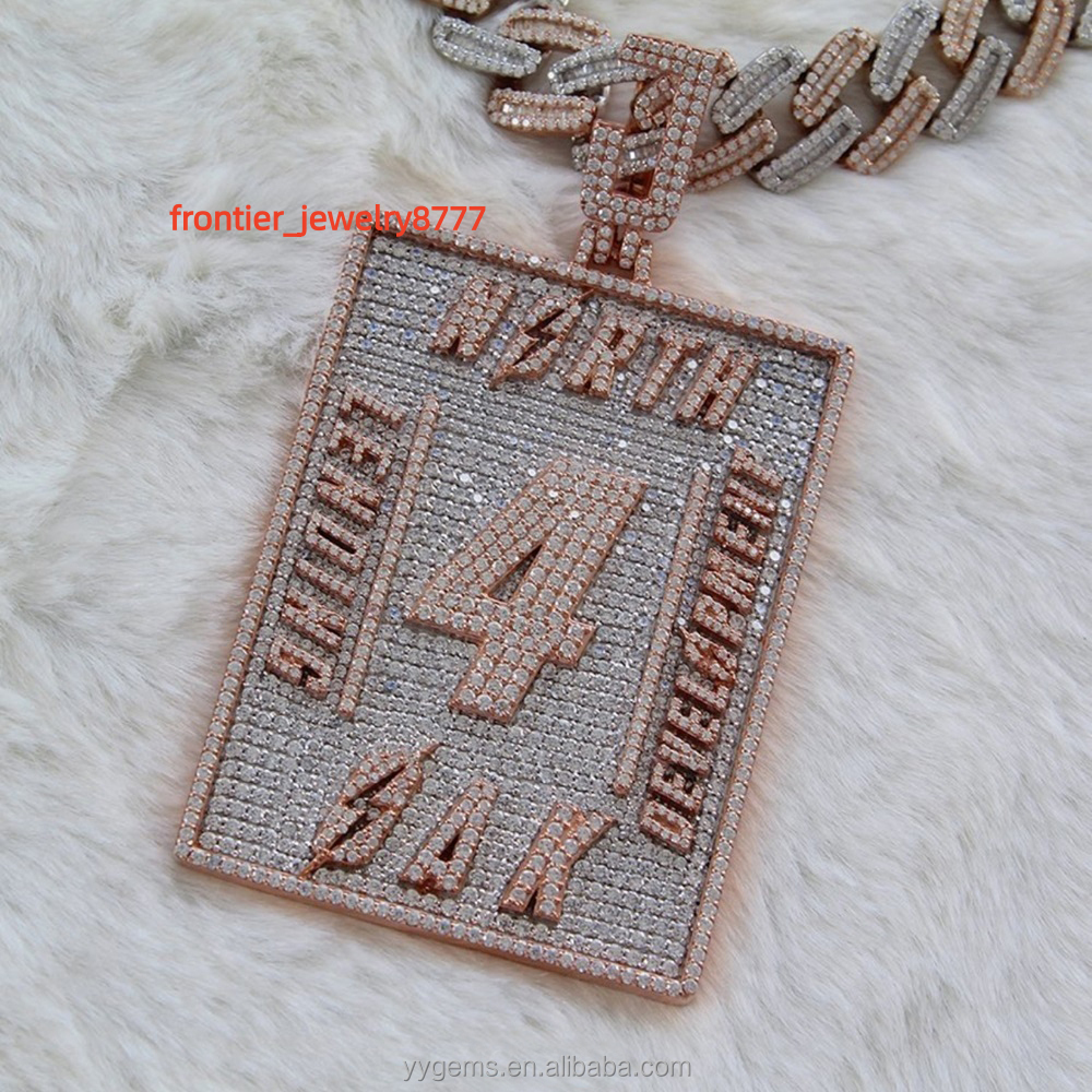 Yu Ying Customization square Cards Tablets 2tone Pendant Iced Out Moissanite Solid Silver Pendant Custom Tag Pendants Jewelry
