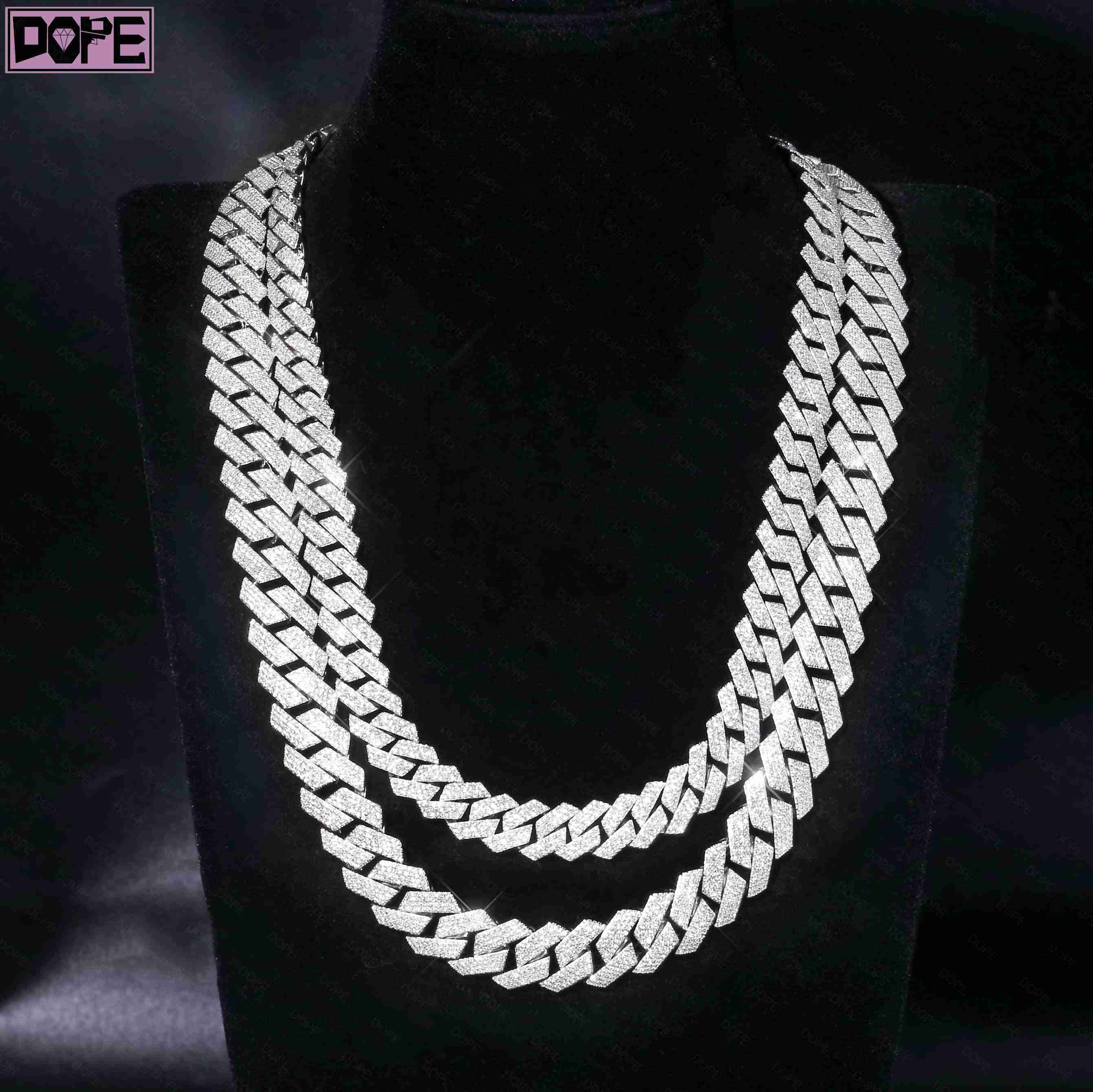 15mm Moissanite Jewelry Cuban Link 925 Silver Mens Cuban Necklace Hiphop Iced Out Moissanite Cuban Chain