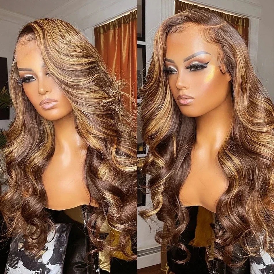 4/27 Balayage Blonde Highlight 13x6 Glueless Wigs Wear And Go Body Wave Human Hair Wig High Density 13x4 HD Mixed Color Lace Frontal Wig