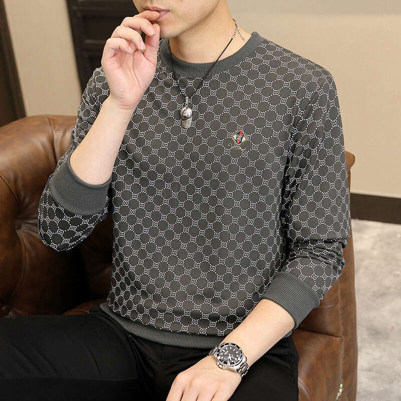 Designer Clothes New Autumn Round Neck Rhinestone Sweatshirt Men's High-End Fashion Inner Long Sleeve T-Shirt Base Shirt