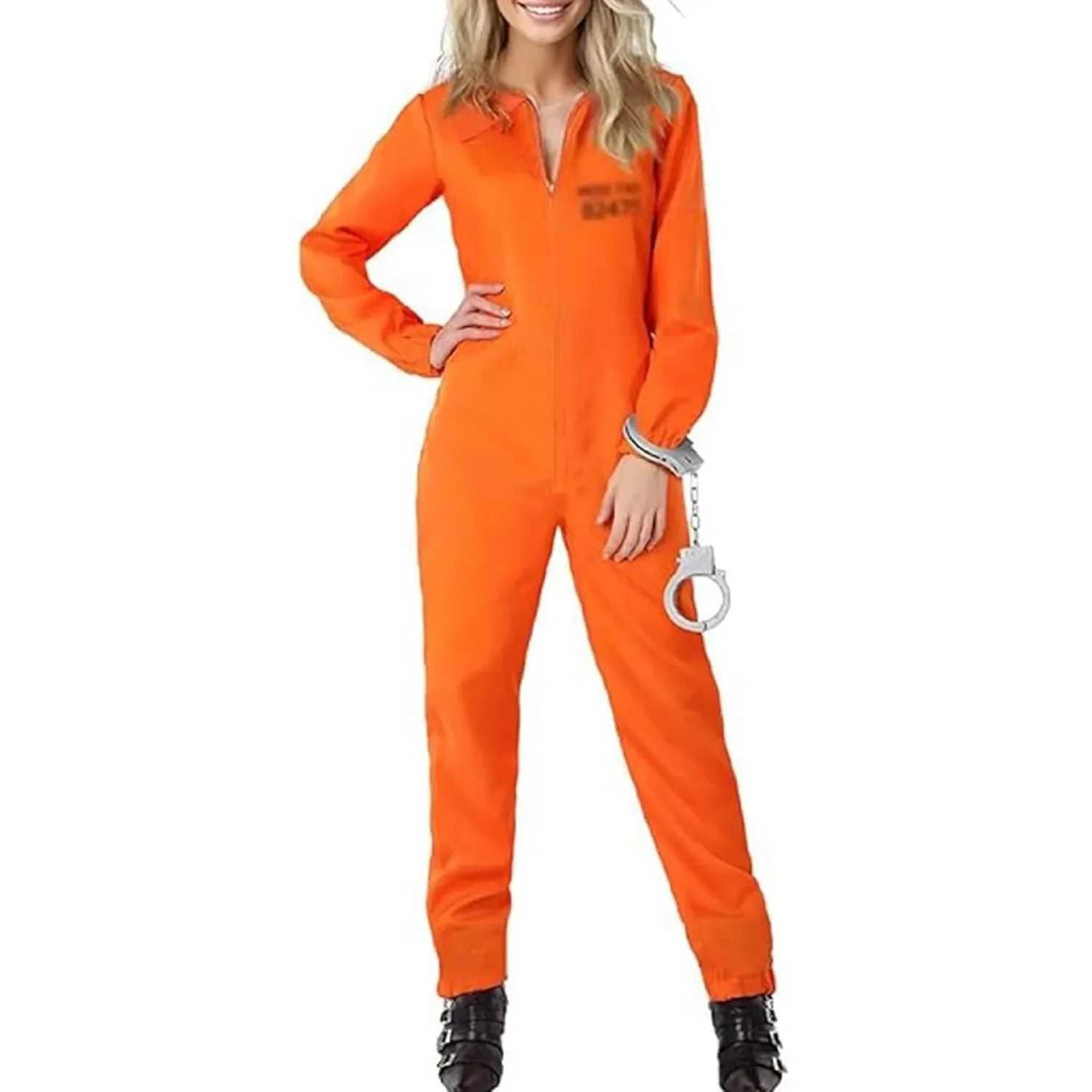 Adult Halloween Prisoner Jumpsuit Women Men Unisex Orange Jail Inmate Costume Cosplay Criminal Outfits Overalls L250918