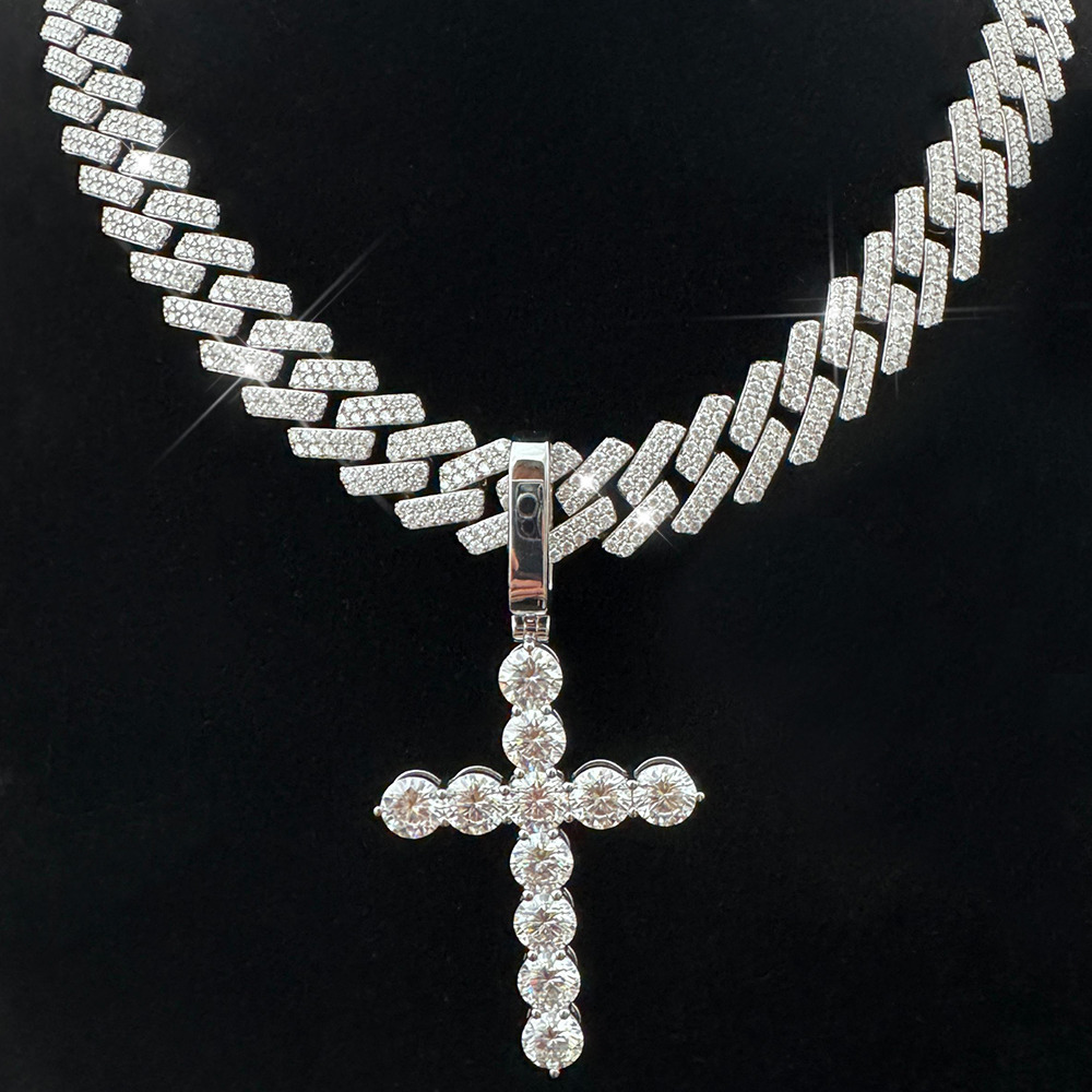 Moissanite Pendant Basic Tennis Cross Charm Christian Big Stone 925 Silver Iced Out Customized Trend Moissanite Pendant