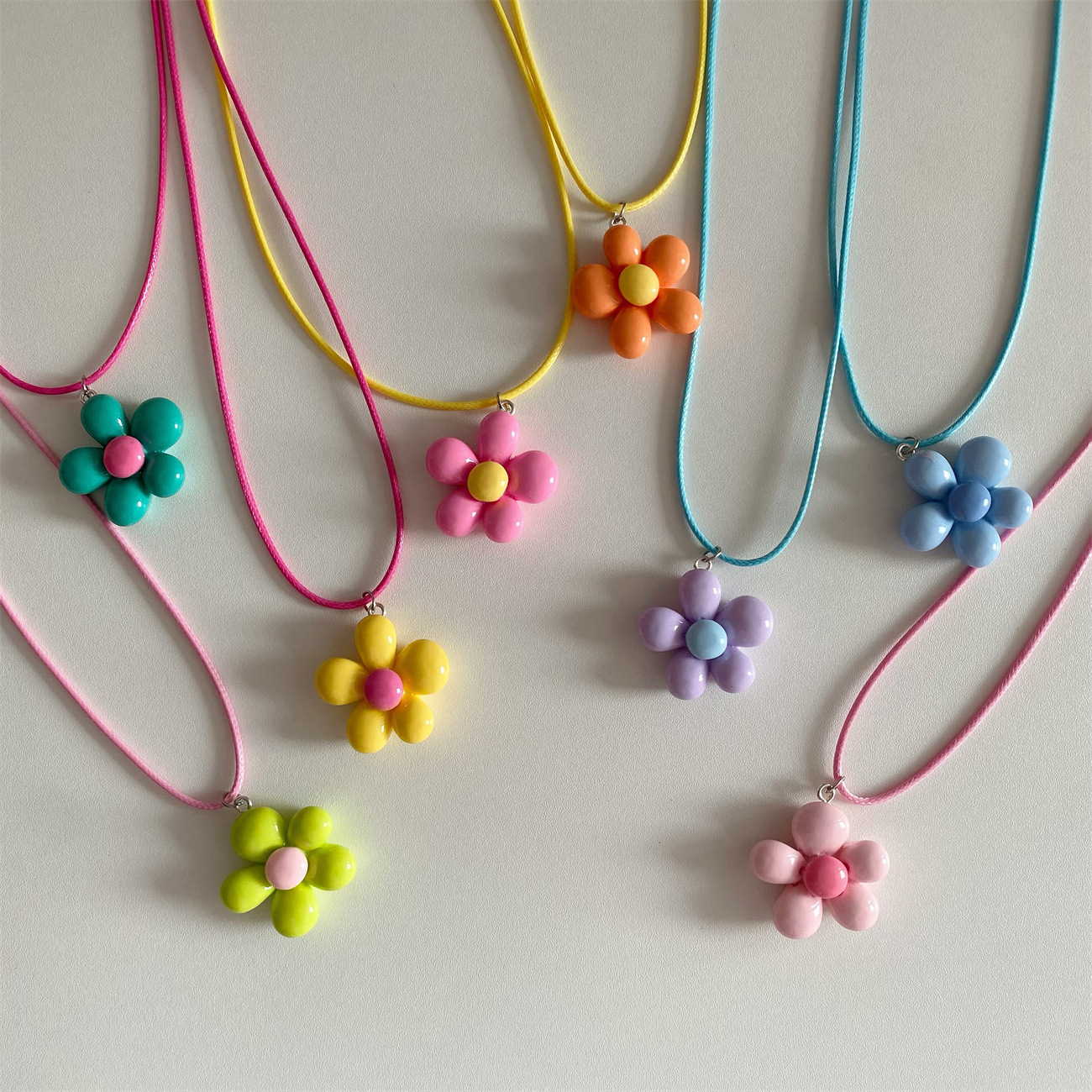 Milk Bubble Color-Block Five-Petal Flower Necklace Cute Sweet Ins aron Version Korean Pastoral Style
