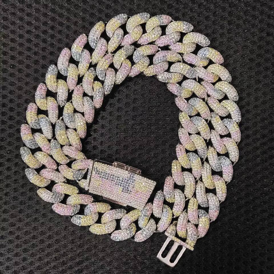 NUOYA Iced Out Full Pave Moissanite Cuban Necklace 18mm Chunky Chain Silver Plated Bling Custom Fine Jewelry for Women